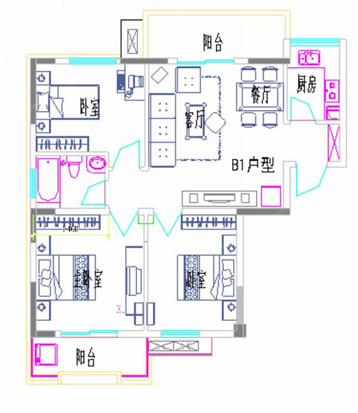 3室2厅1卫0厨 