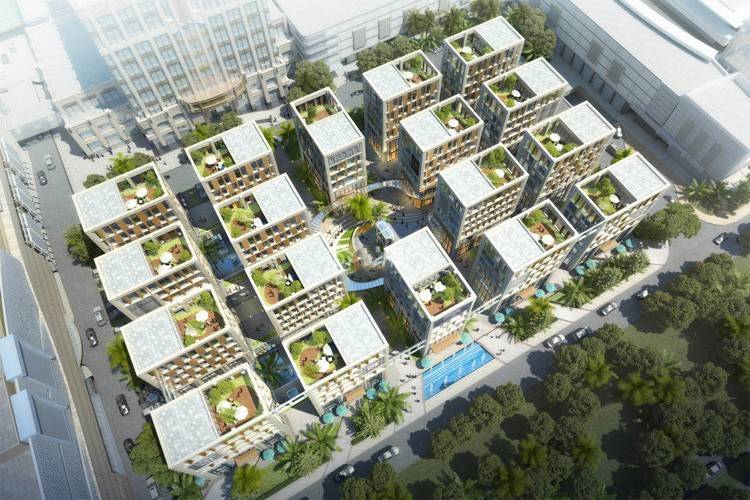 效果图海口现代大厦鸟瞰图