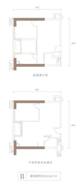 海南海口融创精彩天地户型1室1厅1卫1厨图