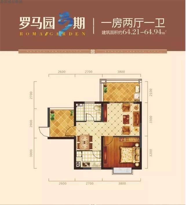 海南海口南国威尼斯城罗马园3期 1房2厅1卫 64.21㎡