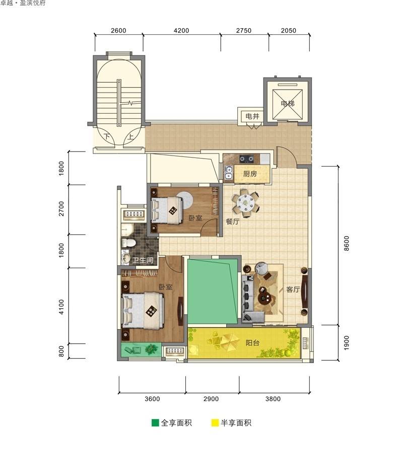 海南澄迈卓越盈滨悦府2+N魔变户型 2室2厅1卫1厨 建筑面积：102㎡