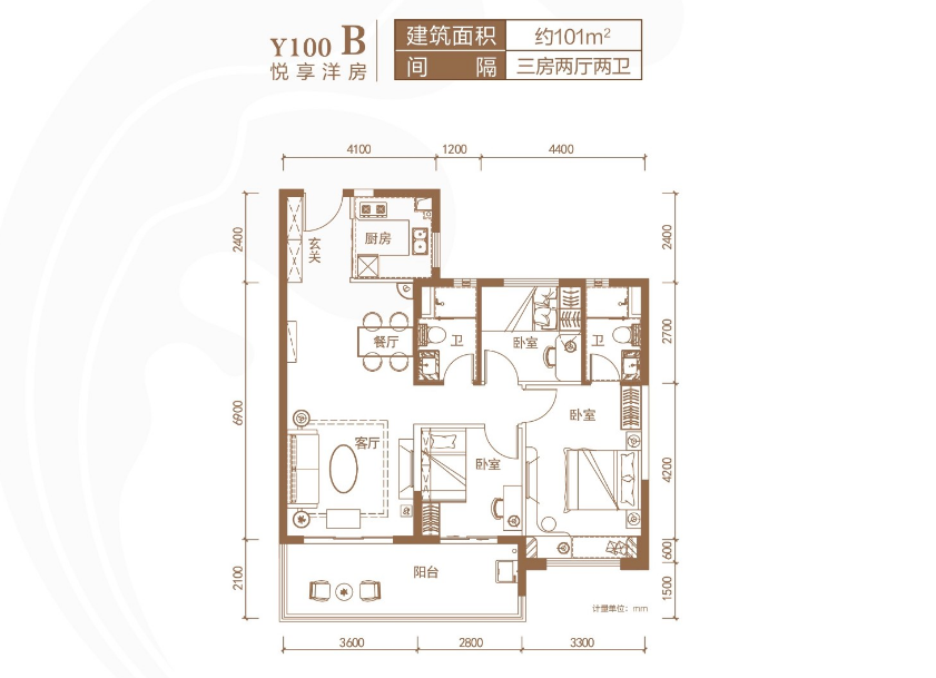 建面：约101㎡ 3房2厅2卫