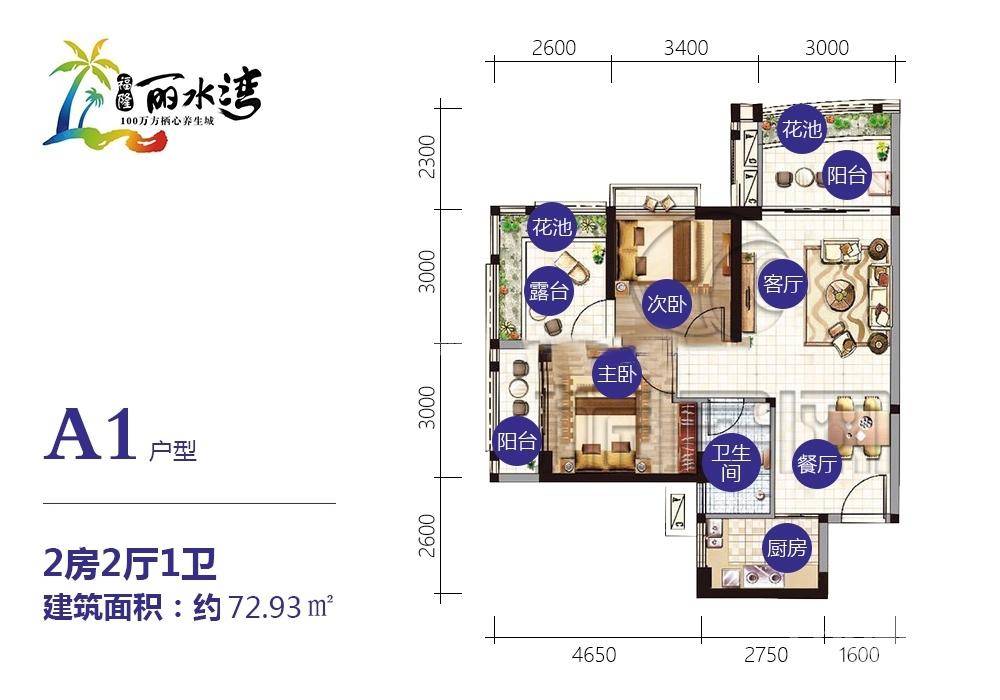 福隆丽水湾约72.93㎡两房A1户型